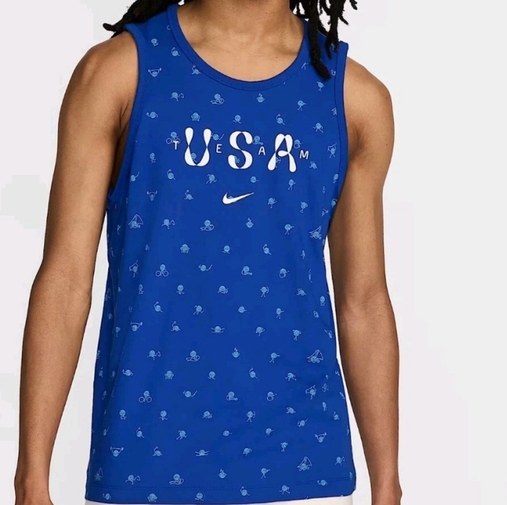 Nike USA Club Tank Top Men's Size M Medium Blue All Over Print FN0879-417 NWT